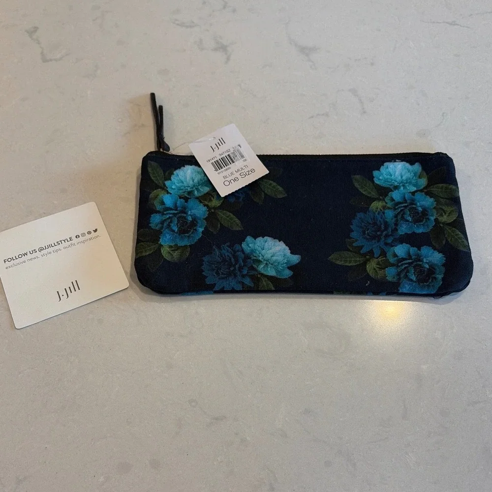 J. Jill Cosmetic Pouch Women OS Blue Multi Floral Zip Makeup Bag Travel Boho